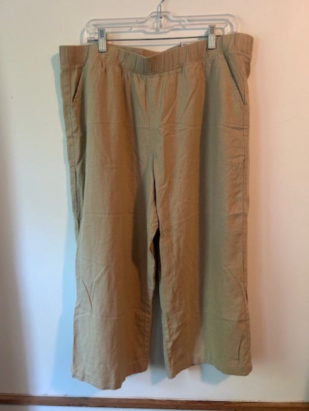 Croft & Barrow Tan Mid-rise Linen blend pull-on wide leg crop pants